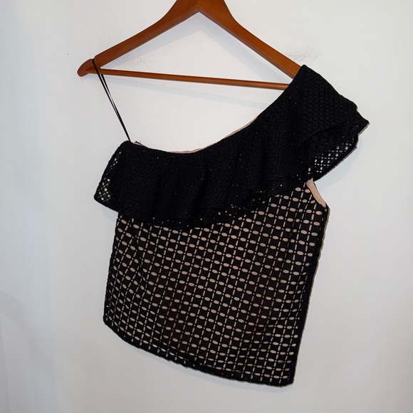 J.Crew NWT Black One Shoulder Ruffle Eyelet Lace Top Size 0 - Picture 8 of 14